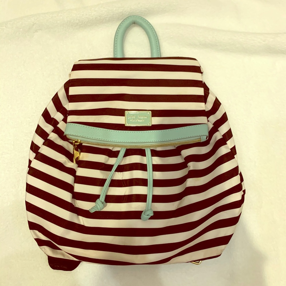 Betsy Johnson striped backpack w/ leather accents